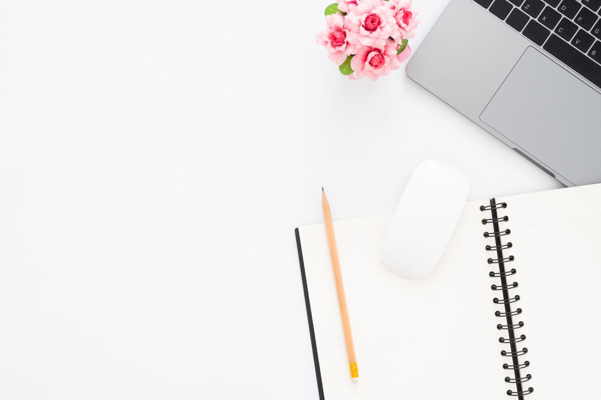 Creative flat lay photo of workspace desk.